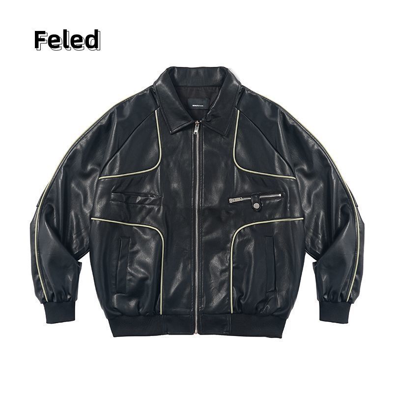 Feira Denton American retro early autumn new versatile loose leather jacket men's and women's fashionable design tops