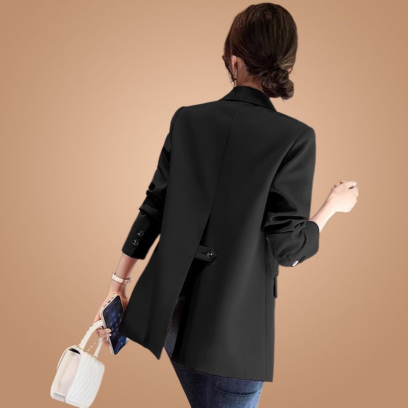 Black suit jacket for women autumn 2023 new style small design niche casual back slit suit spring and autumn