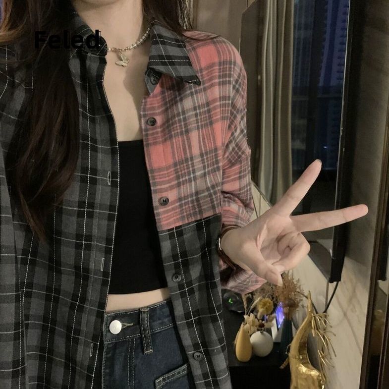 飛拉丹頓復古日系格子襯衫男女早秋新款高級感獨特别致寬鬆上衣
