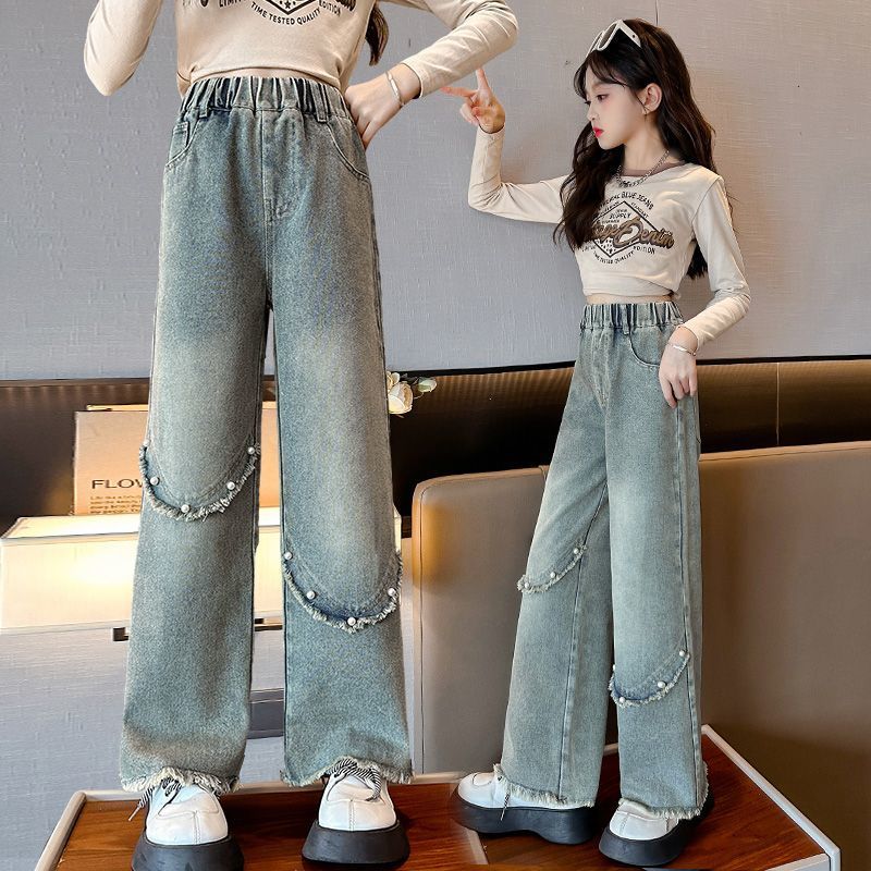 女童闊腿褲春秋外穿韓版中大童休閒直筒百搭褲子兒童時髦秋季長褲