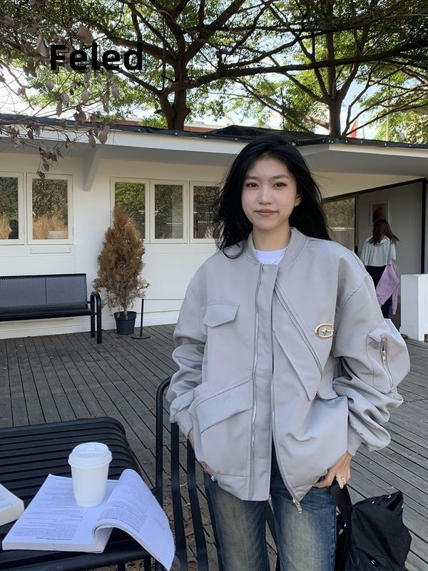 Feila Denton American street design flight suit jacket for men and women early autumn loose irregular jacket top