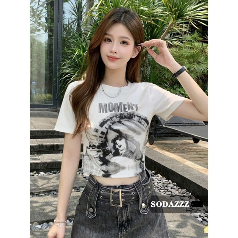 SODAZZZ音樂節穿搭甜辣短款上衣女夏季設計感短袖正肩美式打底T恤