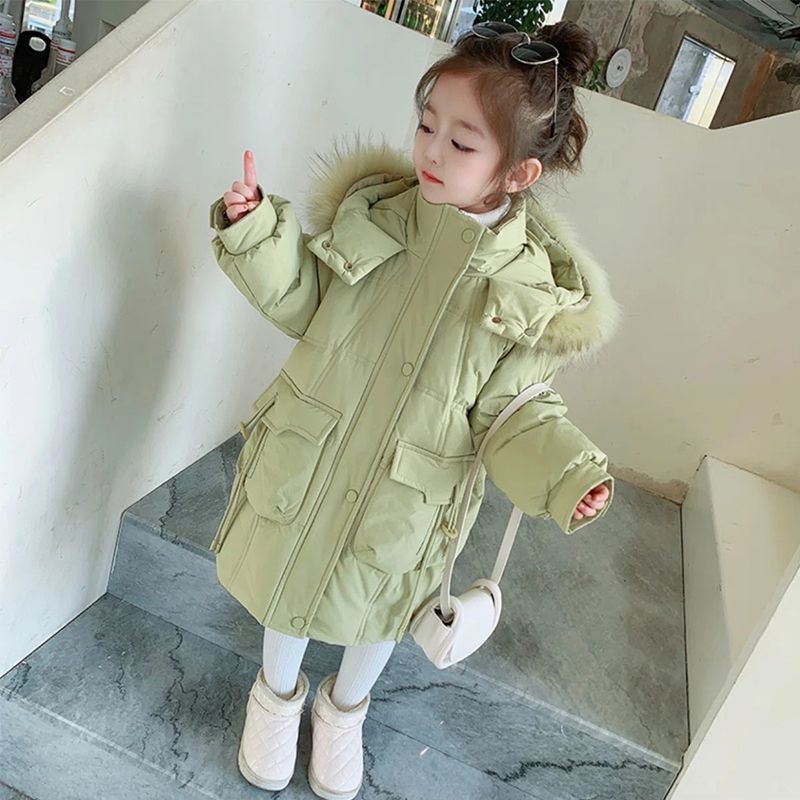 兒童中長款羽絨棉服2023新款洋氣冬季女童棉襖寶寶加厚外套棉襖潮
