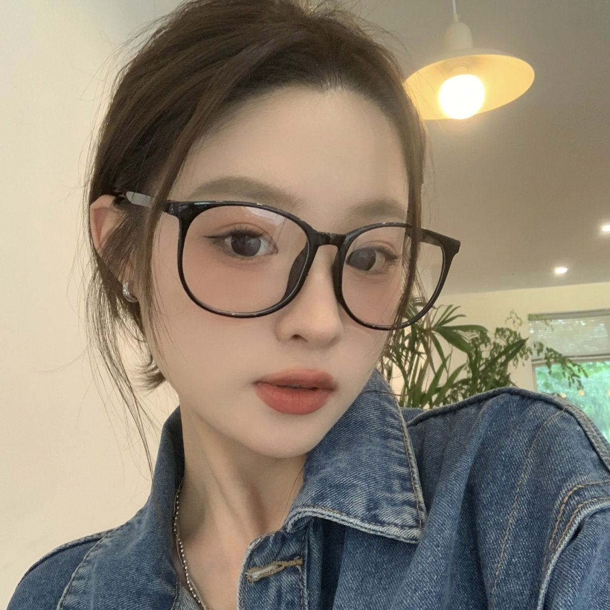 Oversized frame glasses for women with big faces, slimming black frame myopia glasses, can be equipped with prescription lenses, anti-blue light decorative glasses frames