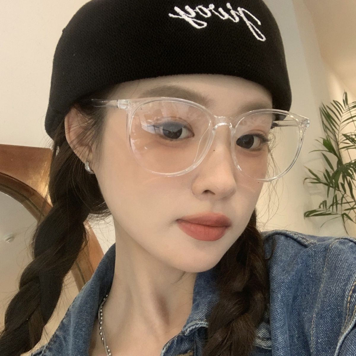 Oversized frame glasses for women with big faces, slimming black frame myopia glasses, can be equipped with prescription lenses, anti-blue light decorative glasses frames