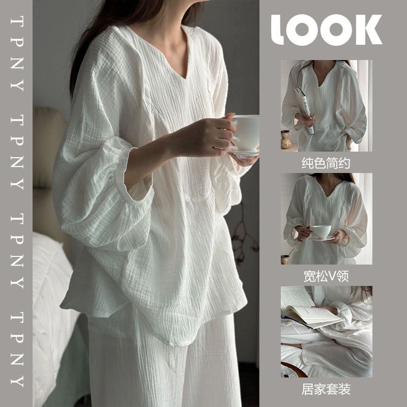 韓版睡衣女2023年新款網紅長袖長褲休閒寬鬆ins風居家服慵懶外穿