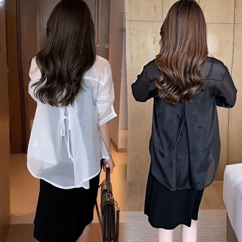 藍海奕諾寬鬆時尚防曬襯衫外套女2023秋新款顯瘦百搭外穿披肩襯衣