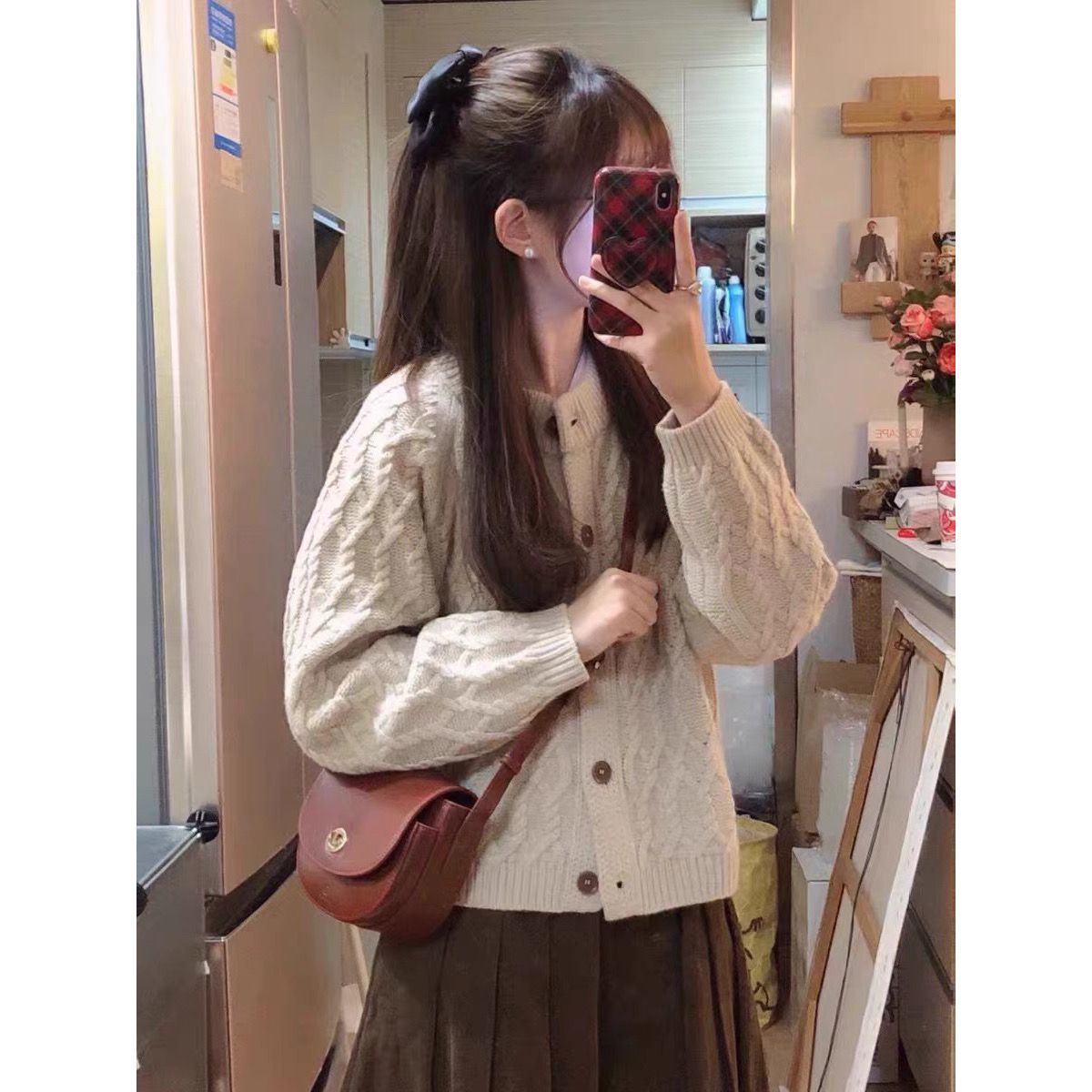 慵懶風復古麻花針織開衫女早秋溫柔風韓版圓領氣質毛衣純色百搭潮