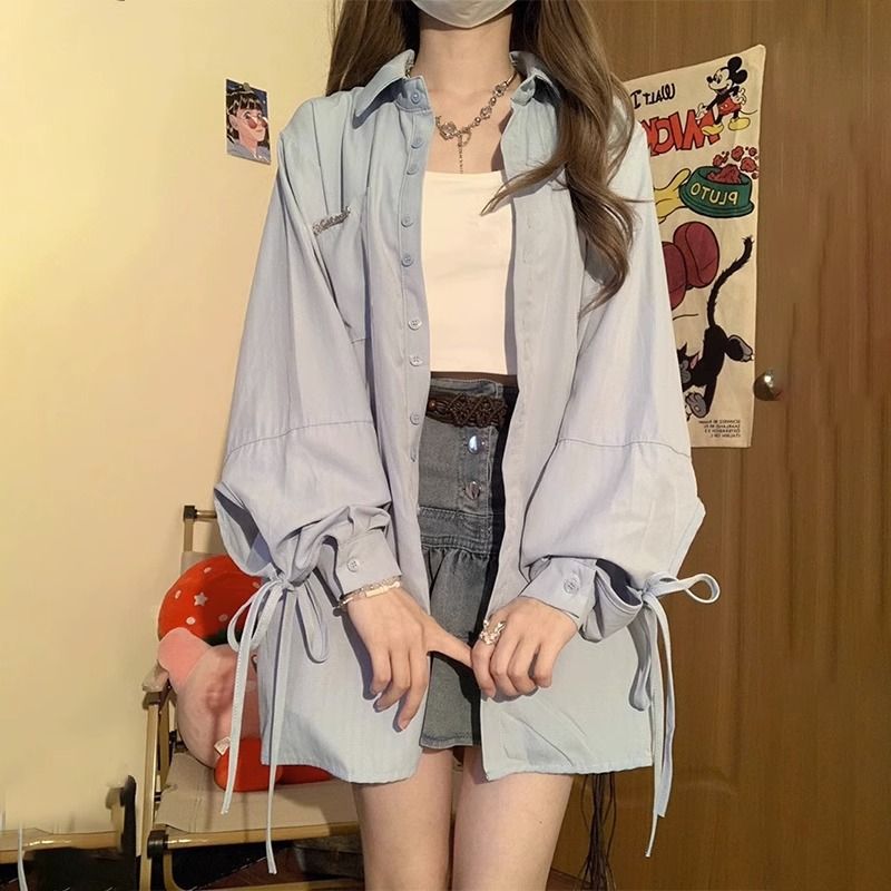 法式防曬襯衫外套女早初春秋季高級感薄款襯衣寬鬆上衣設計感小眾