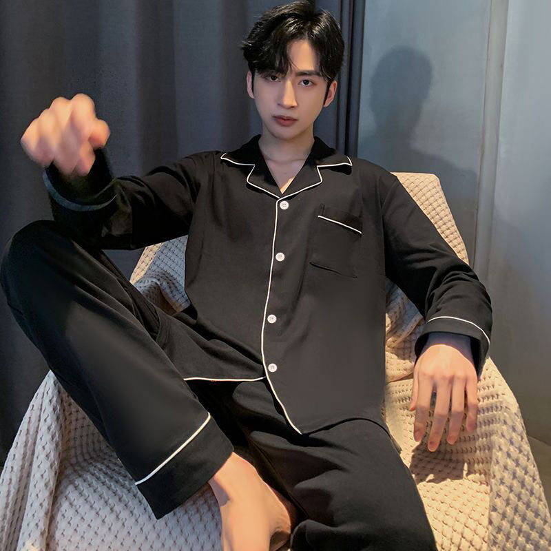睡衣男士春秋季純棉長袖長褲四季款青少年加大碼可外穿家居服套裝