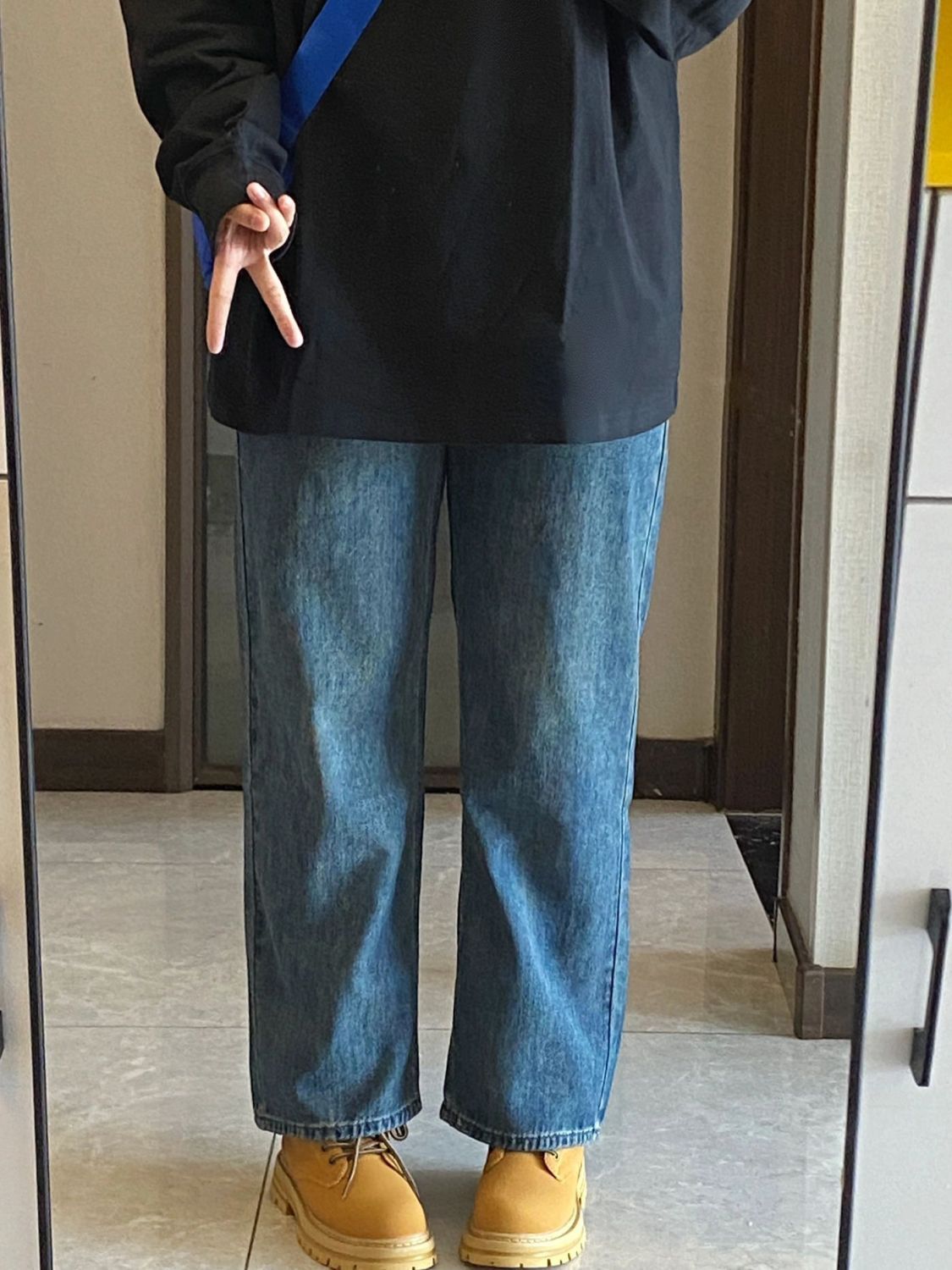 大碼胖mm梨形身材直筒牛仔褲女寬鬆春秋新款復古顯瘦遮肉闊腿褲