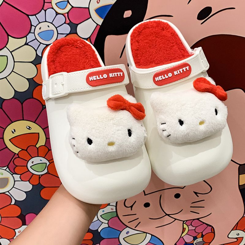 Cute Cartoon Anti-Slip Baotou Cotton Slippers for Women's Outerwear 2023 Autumn and Winter Home Student Dormitory Plus Velvet Warm Cotton Slippers