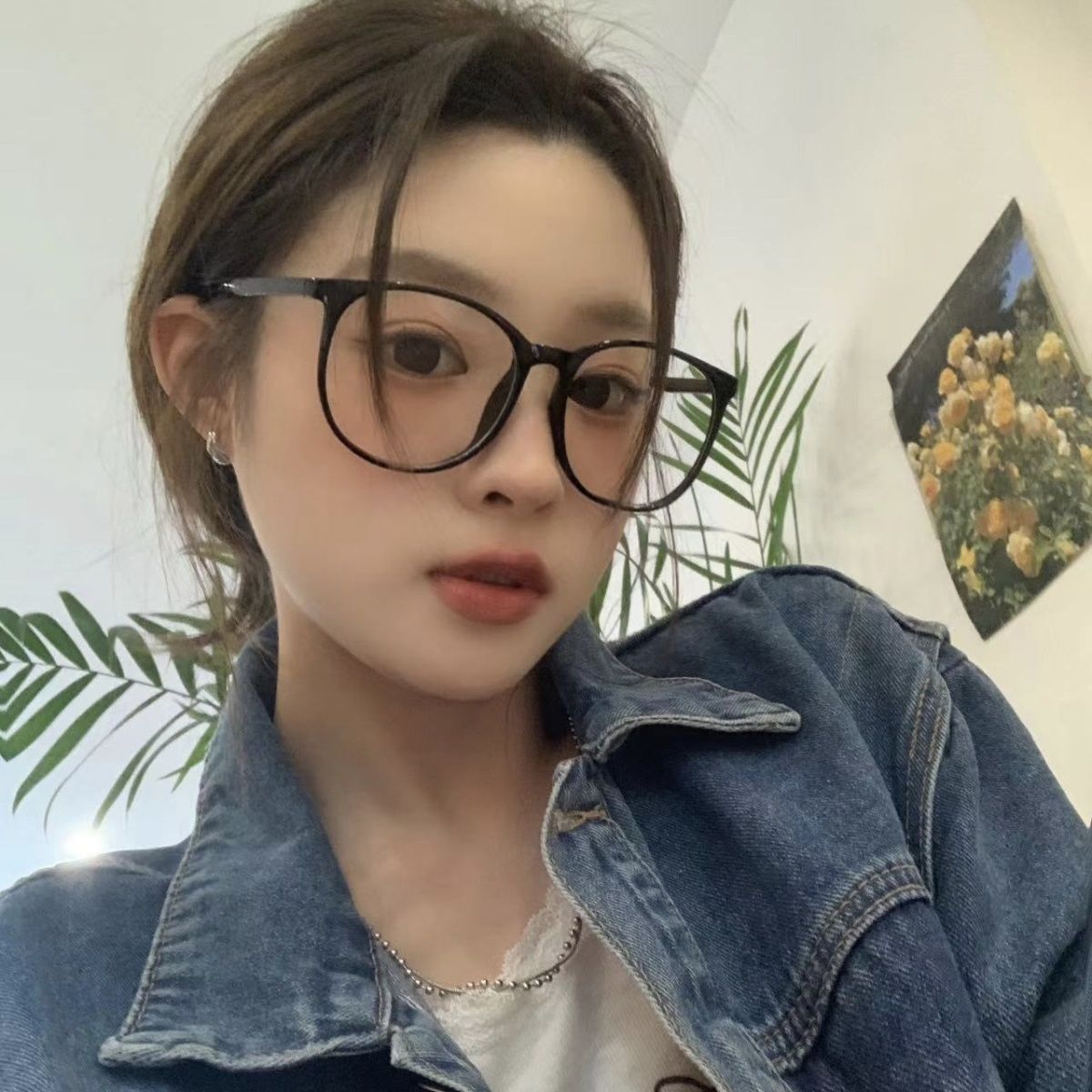 Oversized frame glasses for women with big faces, slimming black frame myopia glasses, can be equipped with prescription lenses, anti-blue light decorative glasses frames