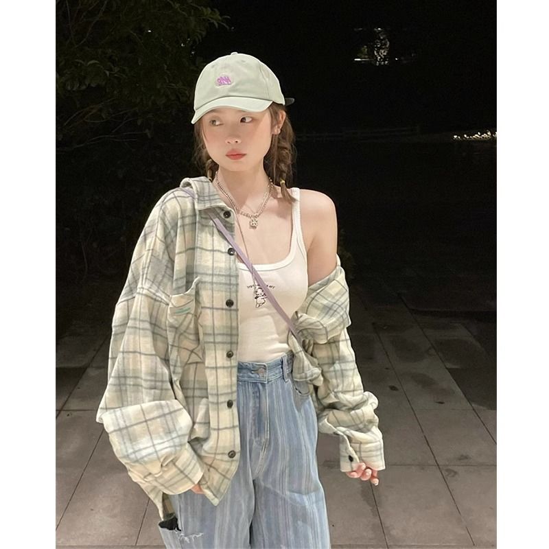 小香風長袖格子襯衫女秋季新款高級感休閒寬鬆百搭上衣外套潮ins
