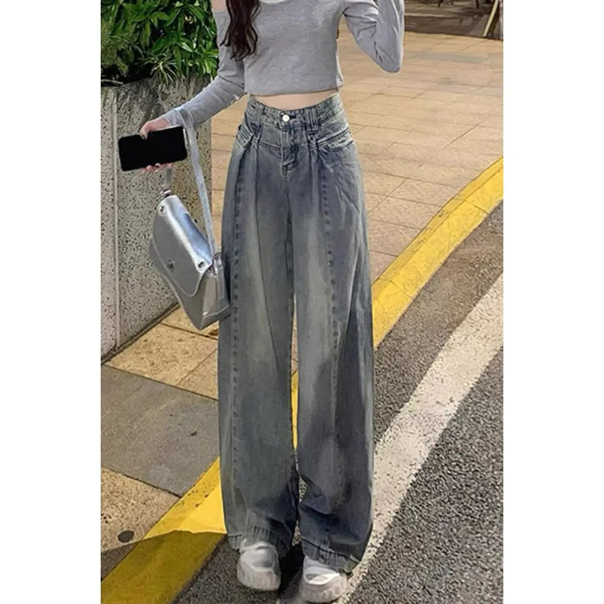 美式復古闊腿牛仔褲女秋季新款高腰百搭寬鬆顯瘦垂感拖地長褲子潮
