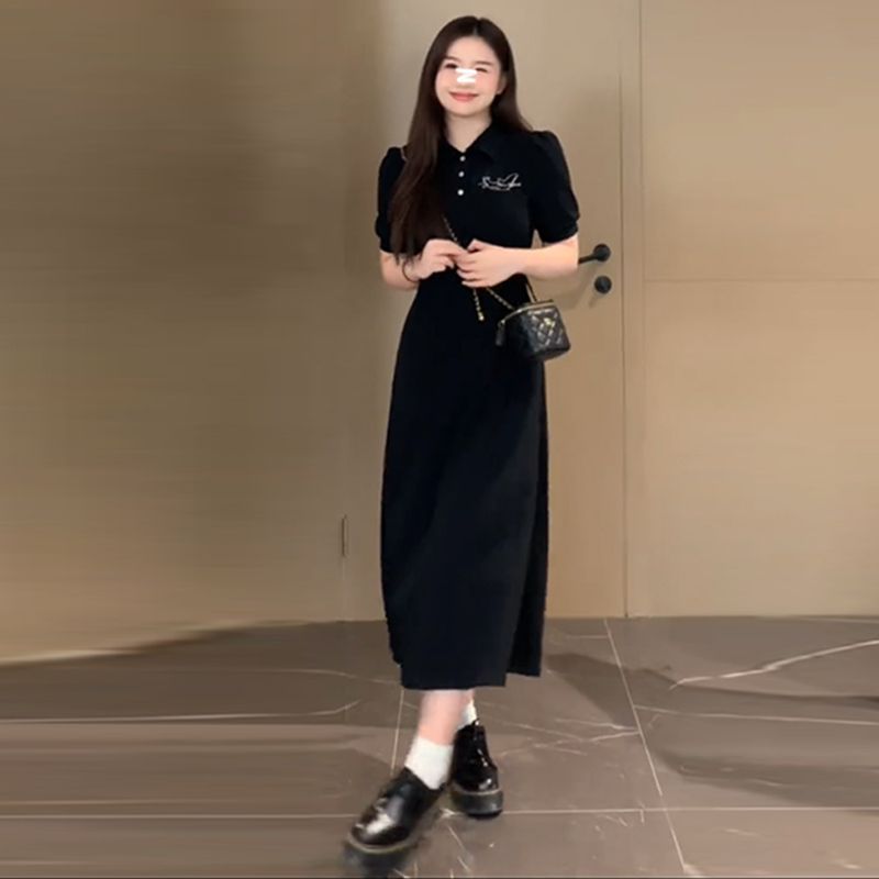 陌伯格大碼polo連衣裙女夏顯瘦收腰後背蝴蝶結高級感赫本風裙子