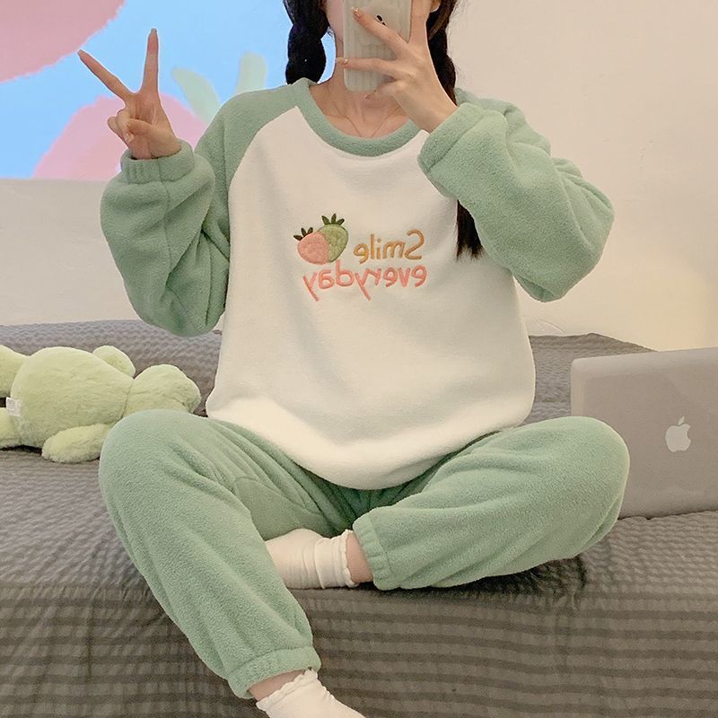 珊瑚絨睡衣女加厚加絨保暖2023年冬季新款可愛甜美法蘭絨家居服