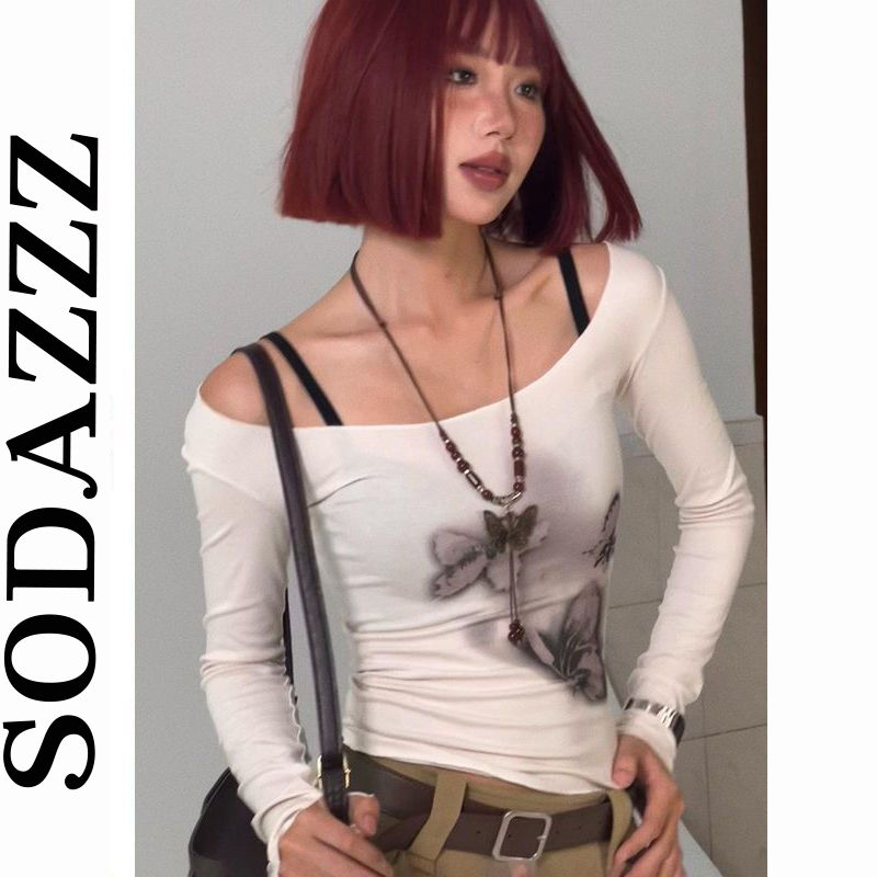 美式辣妹蝴蝶扎染長袖T恤女秋季2023新款薄款修身上衣打底衫潮流