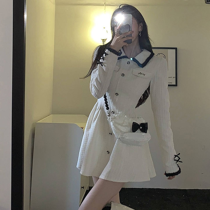 2023早秋初秋小香風polo領韓系高級感短款長袖洋氣公主連衣裙女