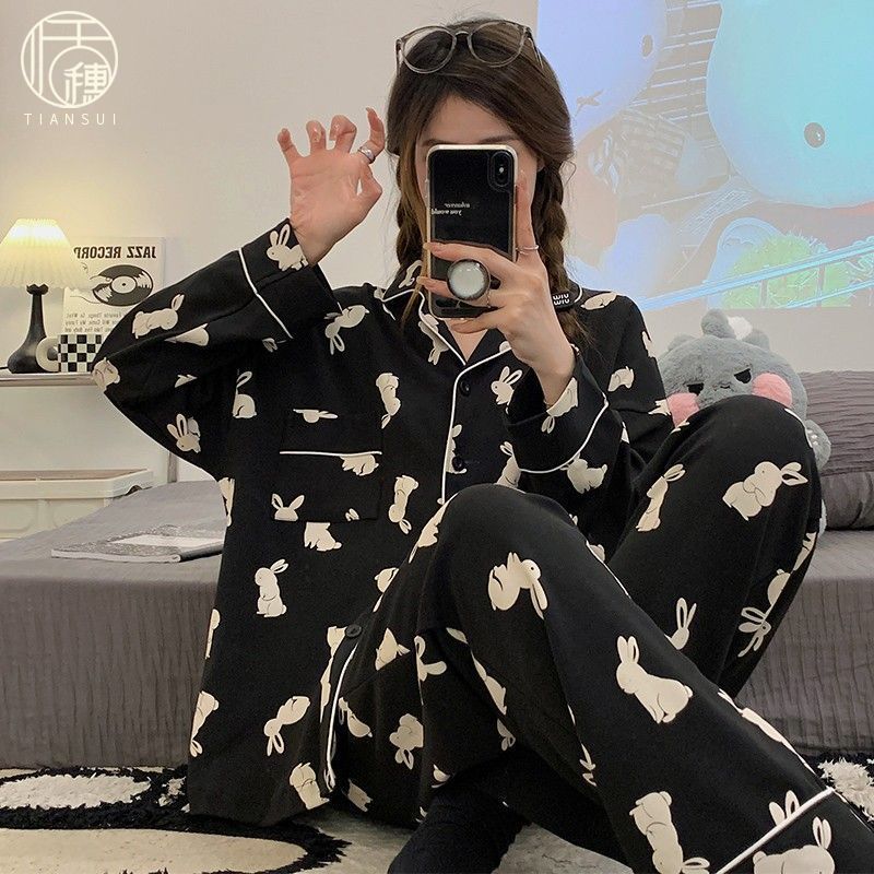 兔子睡衣女春秋季長袖網紅風2023年新款高級感外穿可愛家居服大碼