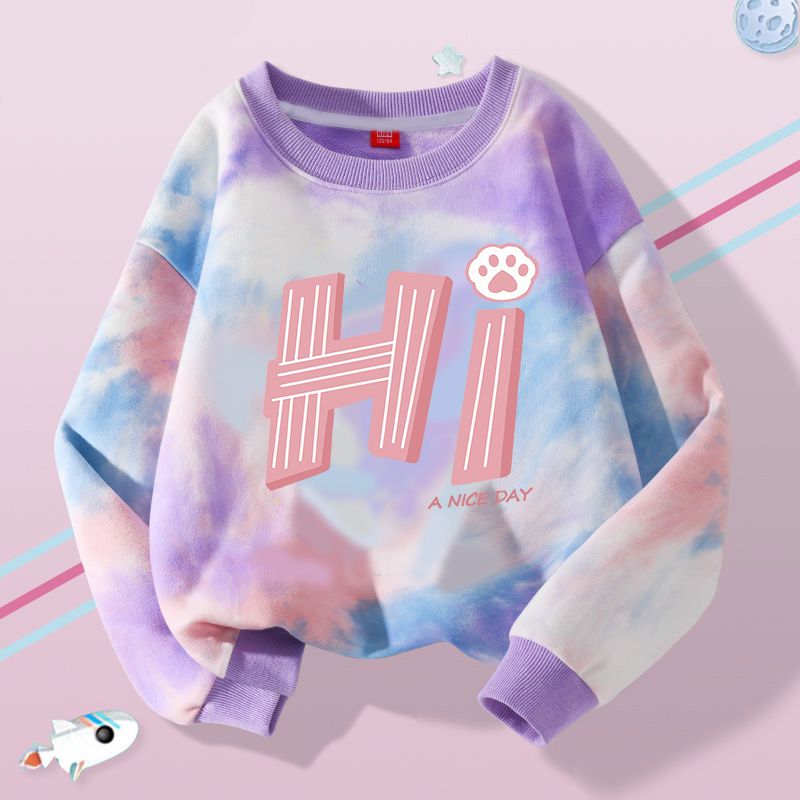 Girls' sweatshirts spring and autumn  new trendy tie-dye children's autumn long-sleeved T-shirts girls' style pullovers