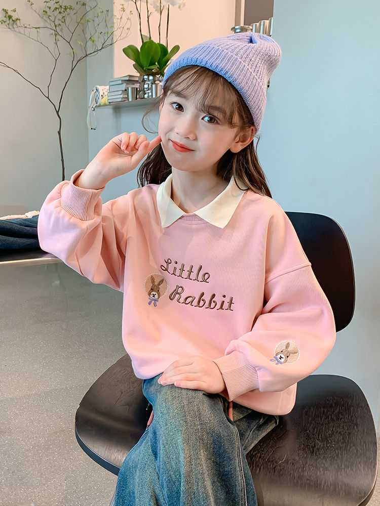 Girls sweatshirt spring and autumn  new style children's clothing girls fake two-piece autumn clothing children's autumn long-sleeved tops