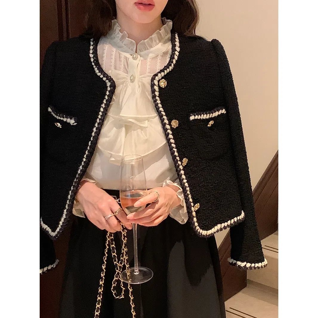 法式復古小香風外套女早秋短款2023新款高級感氣質名媛粗花呢上衣