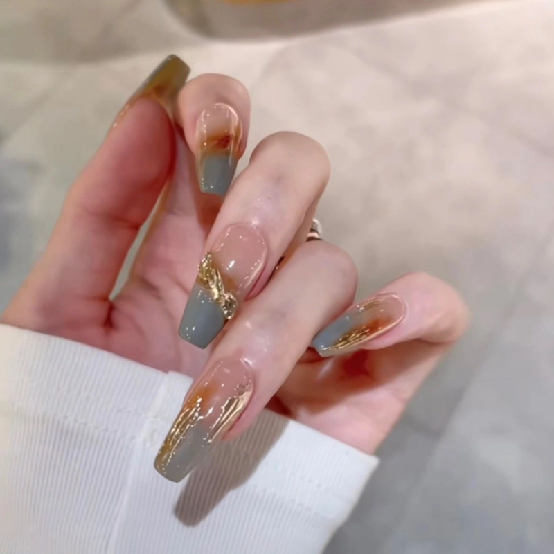 【Nail家】初秋琥珀暈染美甲~純手工顯白穿戴甲可拆卸假指甲持久