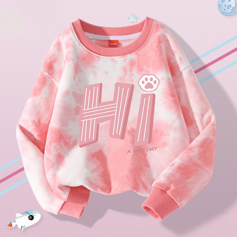 Girls' sweatshirts spring and autumn  new trendy tie-dye children's autumn long-sleeved T-shirts girls' style pullovers