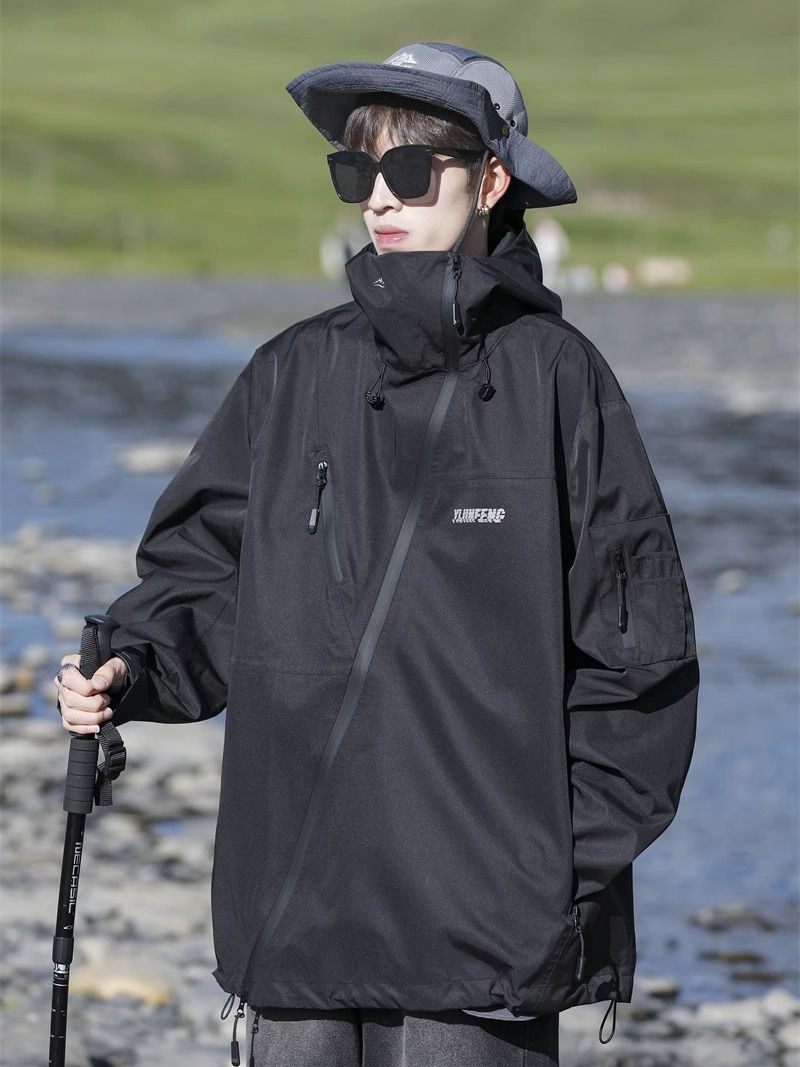 防水衝鋒衣男女春秋季薄款戶外防風登山服高級感防紫外線夾克外套