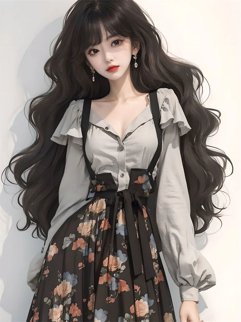 秋季茶系穿搭一整套鹽系輕熟V領襯衫法式吊帶連衣裙套裝女2023年