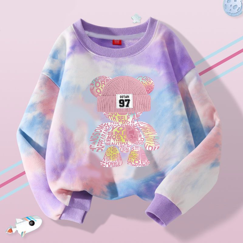 Girls' sweatshirts spring and autumn  new trendy tie-dye children's autumn long-sleeved T-shirts girls' style pullovers