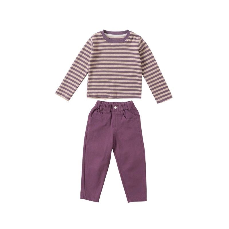 Internet celebrity big children's long-sleeved striped top and long pants two-piece set, trendy and fashionable, spring and autumn pure cotton suit for girls, western style