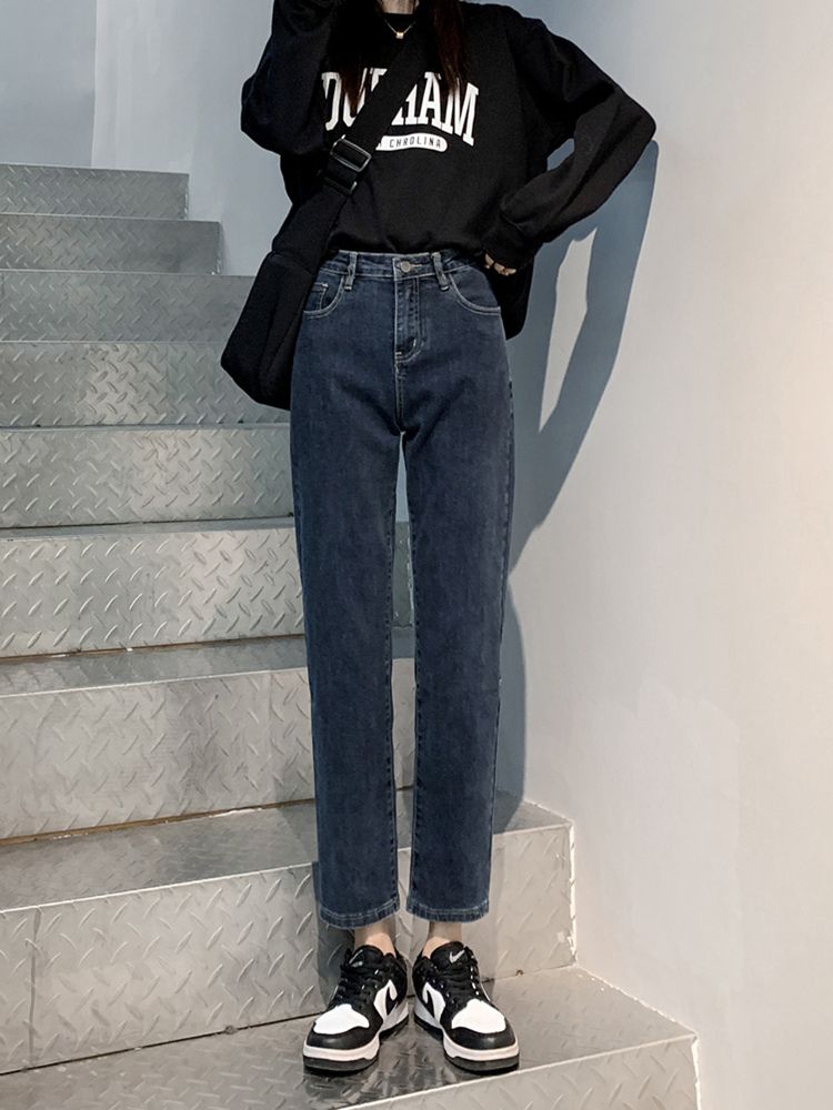 YSYOURS直筒牛仔褲女春秋高腰顯瘦窄版九分大碼梨形身材煙管褲子