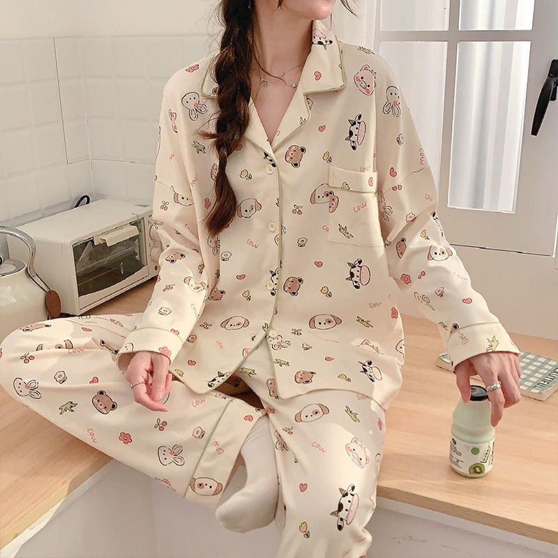 新款睡衣女春秋季長袖長褲冬天ins風韓版甜美可愛外穿家居服套裝