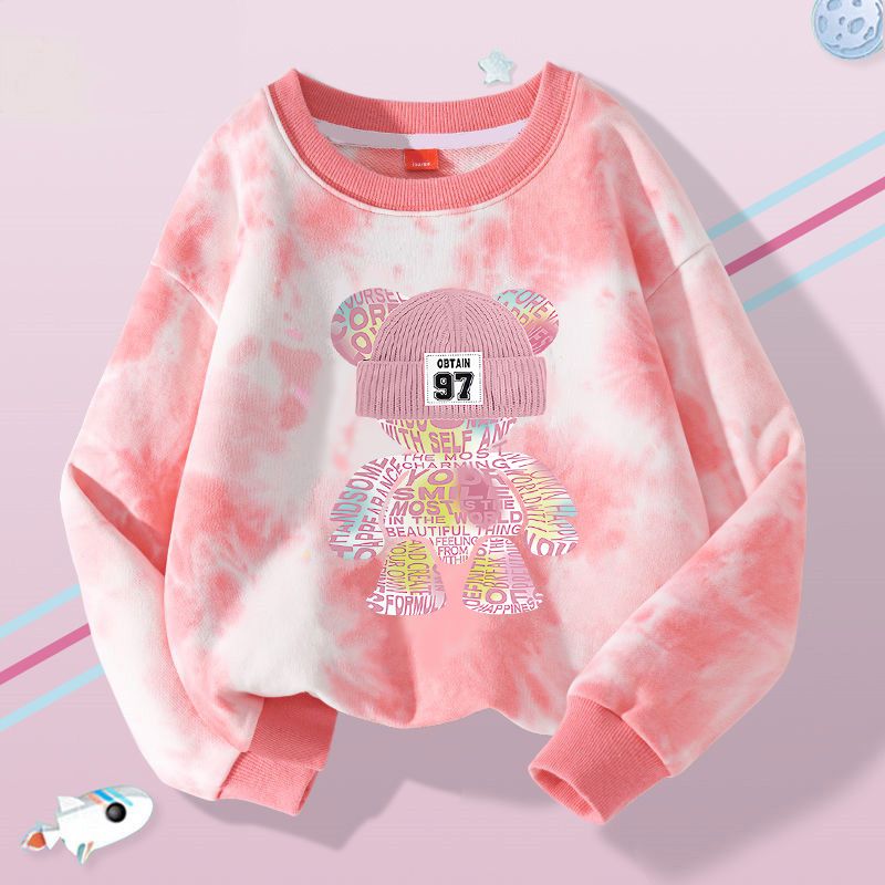 Girls' sweatshirts spring and autumn  new trendy tie-dye children's autumn long-sleeved T-shirts girls' style pullovers