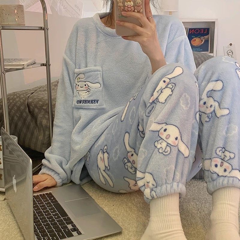睡衣女款春秋季2023新款長袖珊瑚絨加絨加厚套裝冬天家居服可外穿