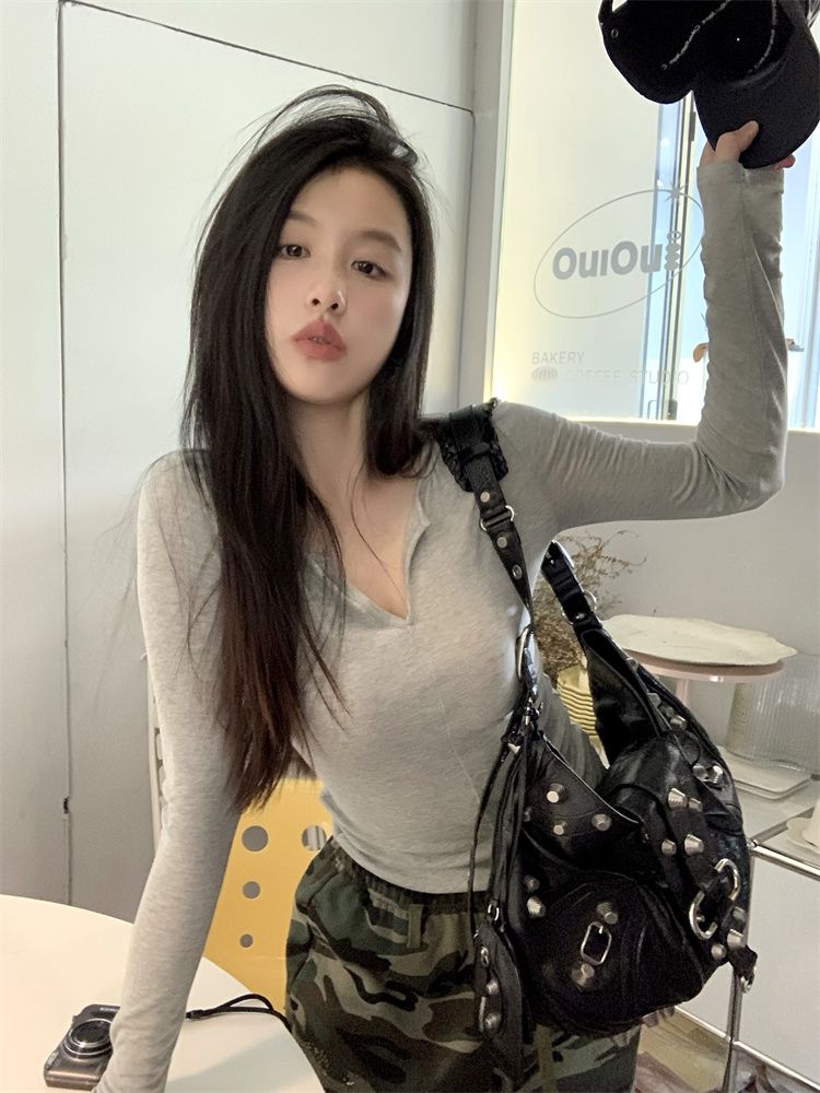 純欲風薄款長袖防曬T恤女秋季甜美辣妹修身顯瘦百搭打底初秋上衣