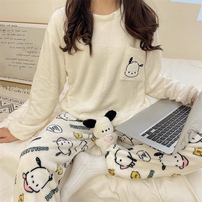 珊瑚絨睡衣女冬季加厚加絨可愛套裝法蘭絨公主風外穿家居服秋冬天