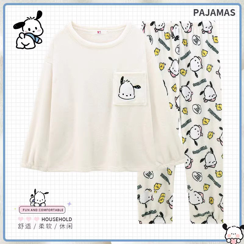 珊瑚絨睡衣冬季女款長袖卡通加絨加厚少女士法蘭絨家居服春秋套裝