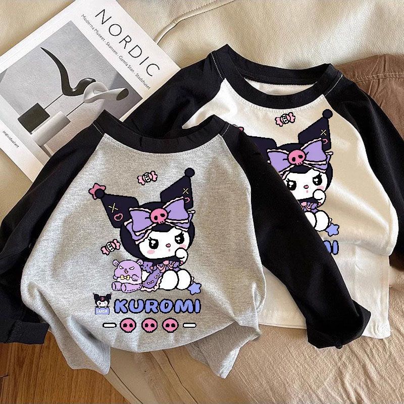 Children's clothing girls' long-sleeved tops 2023 spring and autumn new fashionable and cute round neck versatile cotton T-shirts for children and middle-aged children