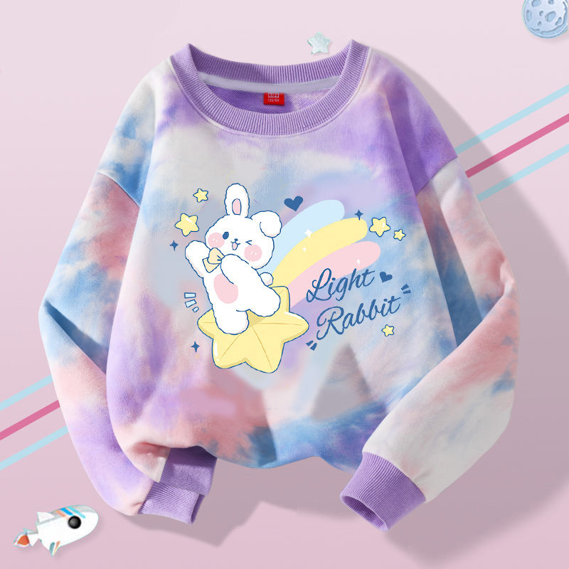 Girls' sweatshirts spring and autumn  new trendy tie-dye children's autumn long-sleeved T-shirts girls' style pullovers