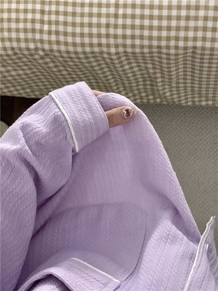 香芋紫睡衣女春秋季2023年新款纯棉长袖简约可外穿口袋家居服套装