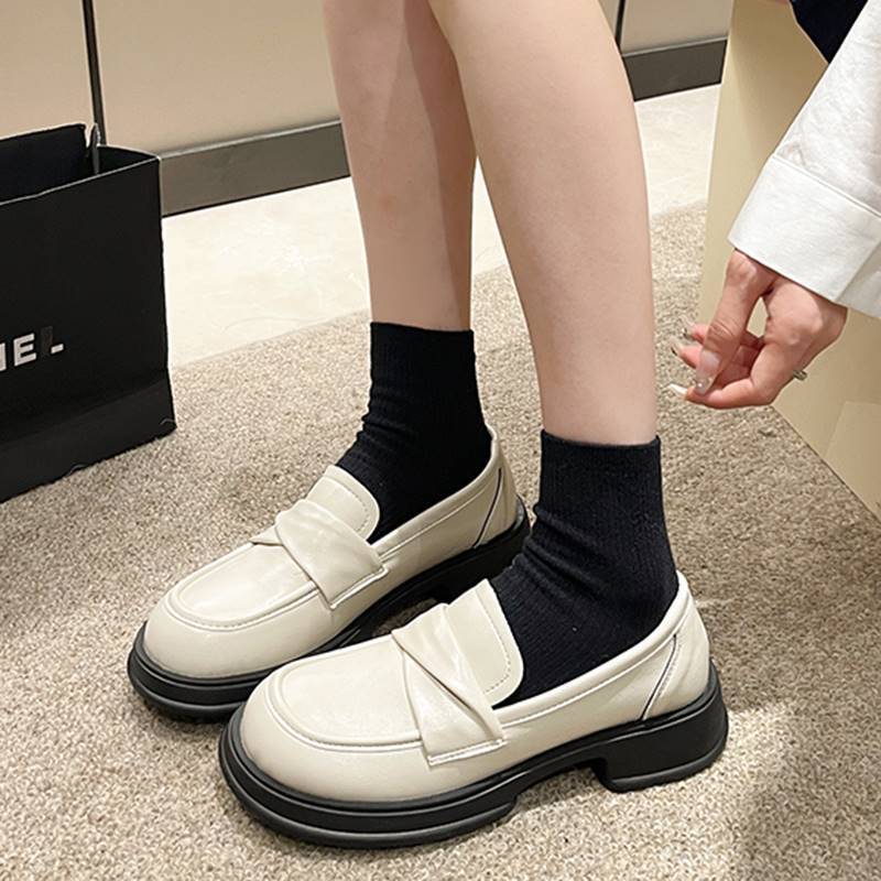 British style small leather shoes for women 2023 autumn new white French thick sole Japanese jk Mary Jane shoes loafers