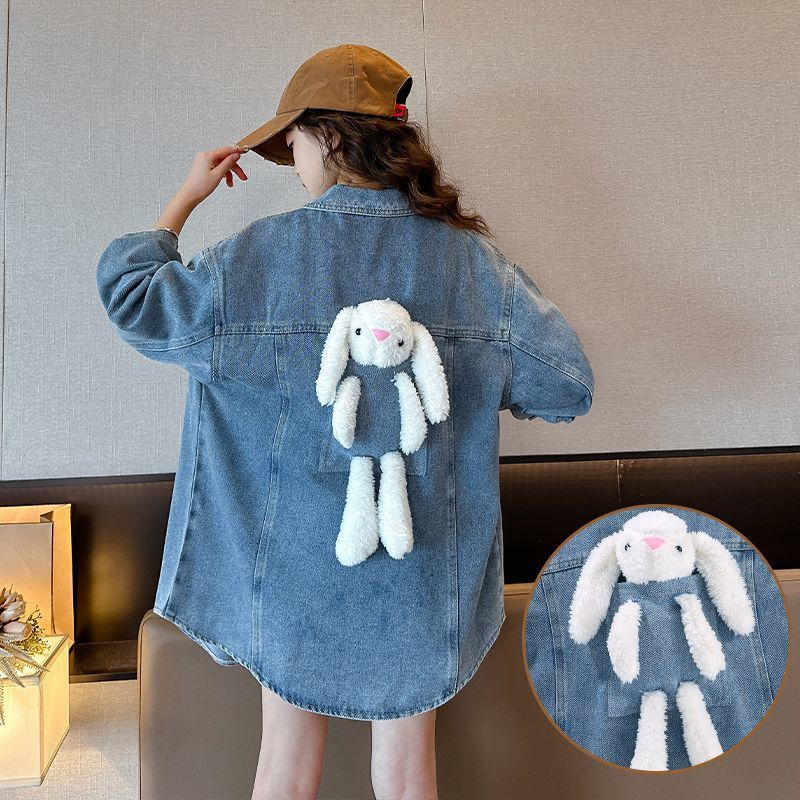 Girls' denim shirt spring and autumn 2023 new style fashionable middle and large children's autumn loose and versatile children's jacket trend