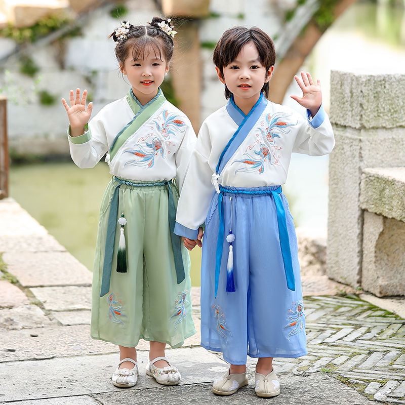 男童漢服春秋季演出服女童古裝書生中國風中大兒童民族風唐裝套裝