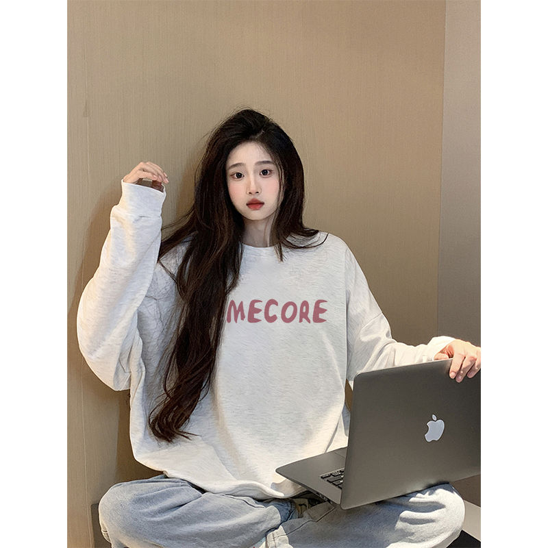 白色字母衛衣女春秋季薄款學生寬鬆簡約慵懶風ins套頭長袖上衣女