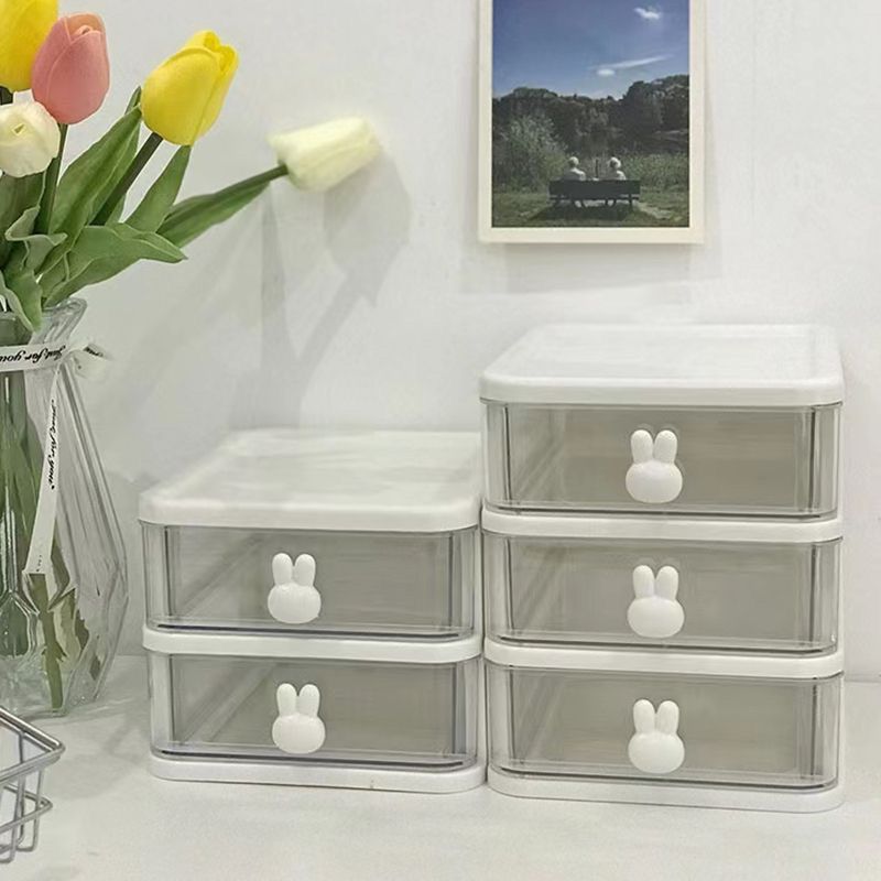 小兔子桌面收纳盒透明ins抽屉式高颜值整理办公桌宿舍文具储物柜