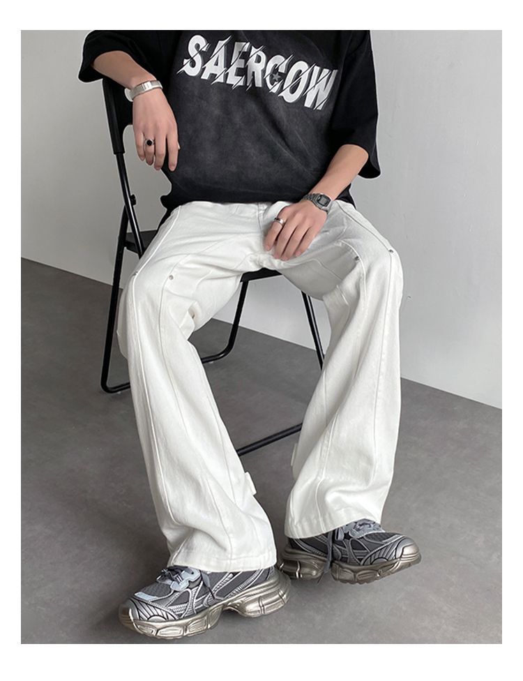 Weiße Jeans, bequeme Herren-High-Street-Hosen, trendige Micro-Flared-High-End-Hosen mit geradem Bein der amerikanischen Marke_voghion.com