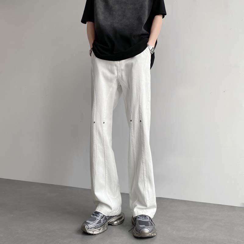Weiße Jeans, bequeme Herren-High-Street-Hosen, trendige Micro-Flared-High-End-Hosen mit geradem Bein der amerikanischen Marke_voghion.com